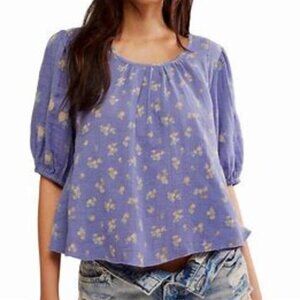 Free People $128 Chloe Mixed Print Back Cutout Top Sz S Indigo Combo NWT!
